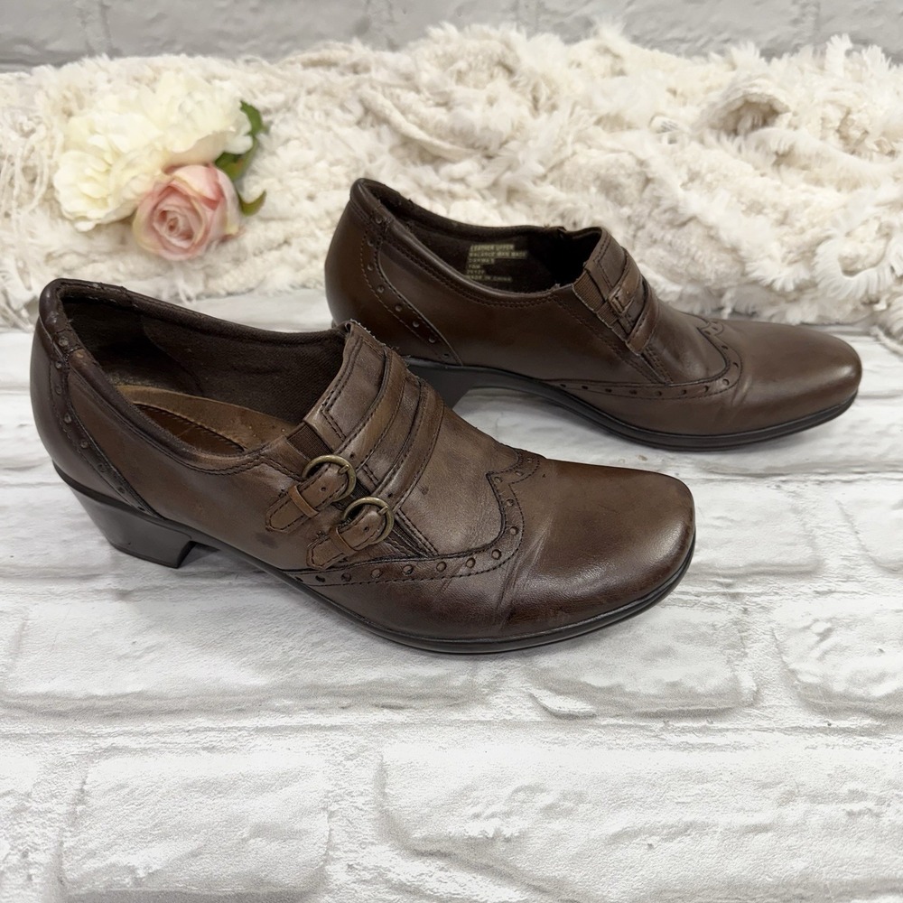 Earth Origins Carma 5 Women's 10M Brown Leather Wingtip Mary Jane Slip On Heels - Picture 4 of 13